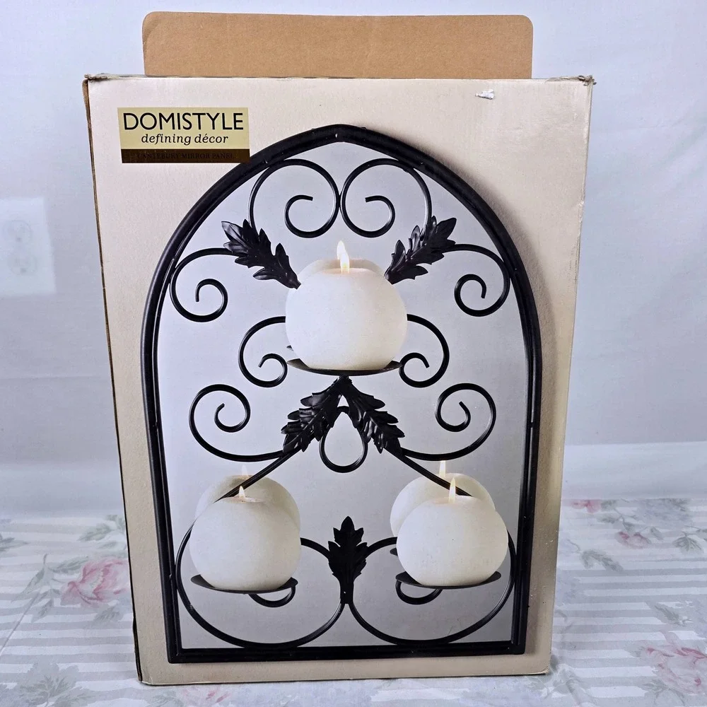 DomiStyle Canterbury Mirror Panel Wall Candle Holder Latte Finish Arched 20 Inch
